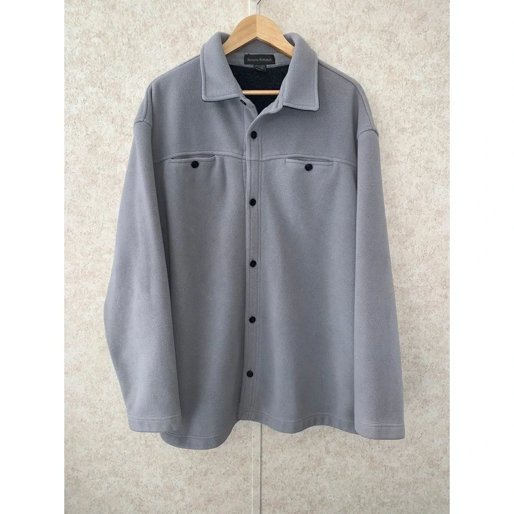 Banana Republic Mens XL Gray Fleece Jacket Button Front Midweight‎